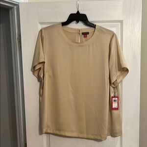 Vince Camuto Tan Hammered Satin Blouse Short Sleeve Relaxed Fit 2X NWT
